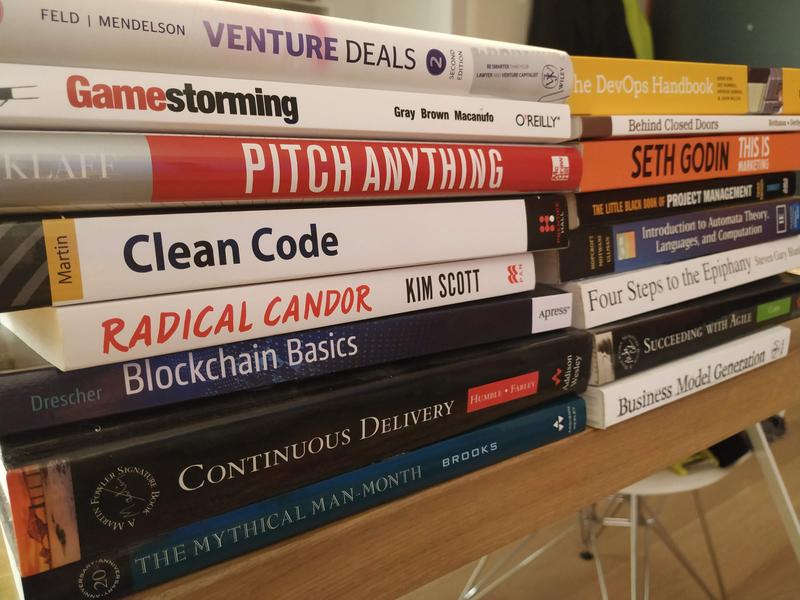 At TenTwentyFour, reading on the job is recommended practice A pile of books about programming, management and business